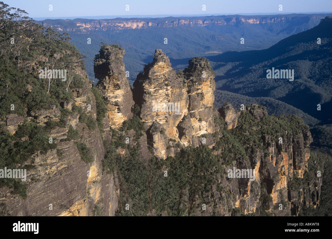 The rock formation known as the `Three Sisters` at Echo Point, Katoomba, NSW, Australia Stock Photo